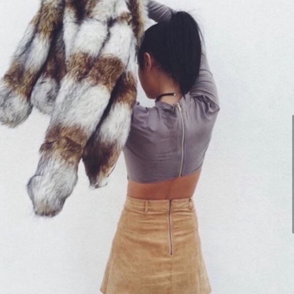 One Way Brown Tan Black Faux Fur Y2K Vintage Inspired Zip Front Jacket NWOT 6 - Picture 4 of 16